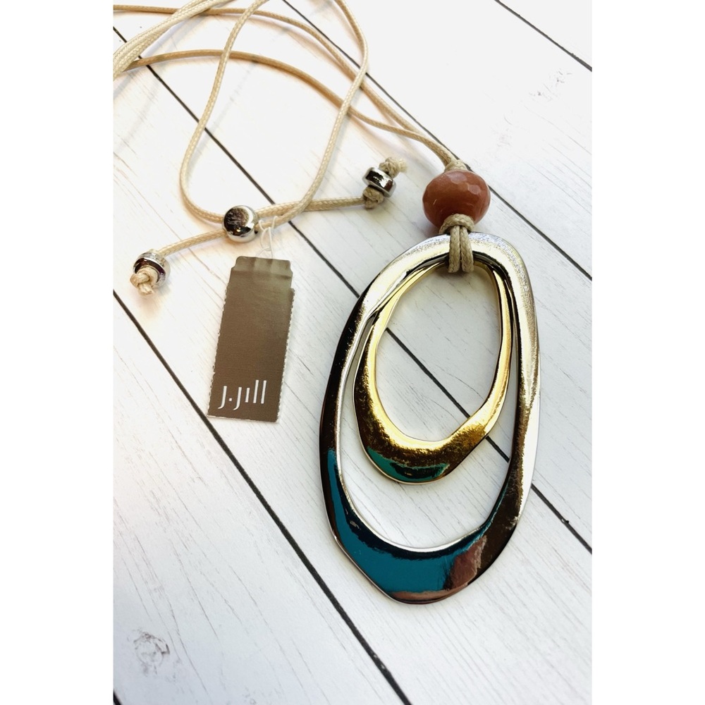 NEW NWT J. Jill Gold and Silver Oval  Pendant Cord Necklace $39 Retail